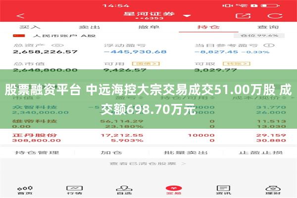 股票融资平台 中远海控大宗交易成交51.00万股 成交额698.70万元