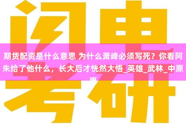 期货配资是什么意思 为什么萧峰必须写死？你看阿朱给了他什么，长大后才恍然大悟_英雄_武林_中原