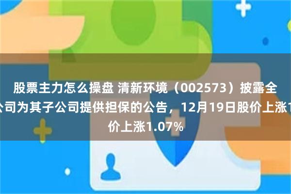 股票主力怎么操盘 清新环境（002573）披露全资子公司为其子公司提供担保的公告，12月19日股价上涨1.07%