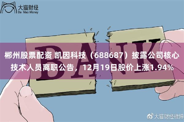 郴州股票配资 凯因科技（688687）披露公司核心技术人员离职公告，12月19日股价上涨1.94%