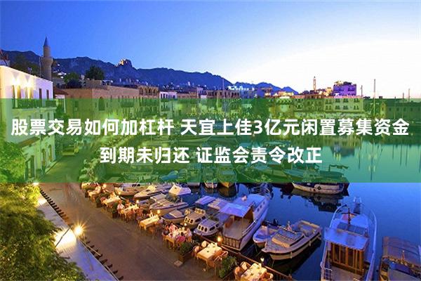 股票交易如何加杠杆 天宜上佳3亿元闲置募集资金到期未归还 证监会责令改正