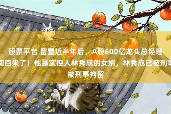 股票平台 留置近半年后，A股600亿龙头总经理林科闯回来了！他是实控人林秀成的女婿，林秀成已被刑事拘留